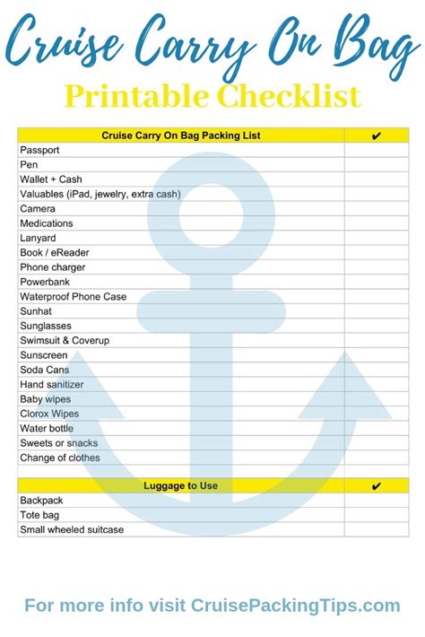 cruise carry on packing list